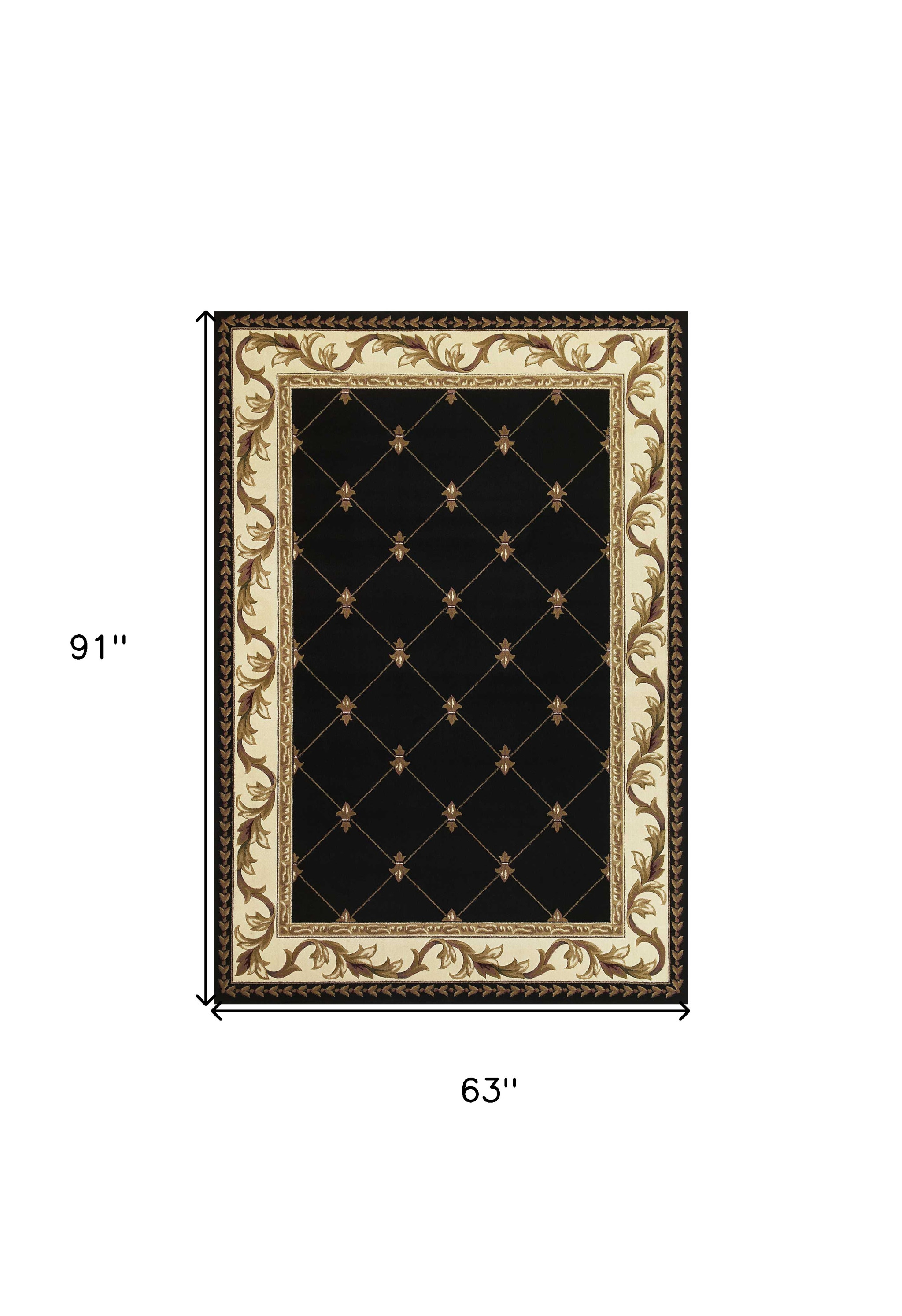 5" X 8" Black and Tan Fleur de Lis Diamond Border Area Rug