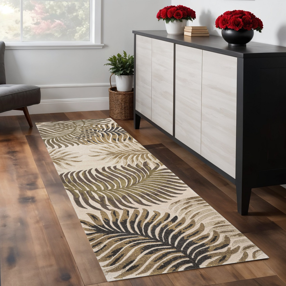 2' X 8' Natural Fern Leaves Wool Runner Rug-352480-1