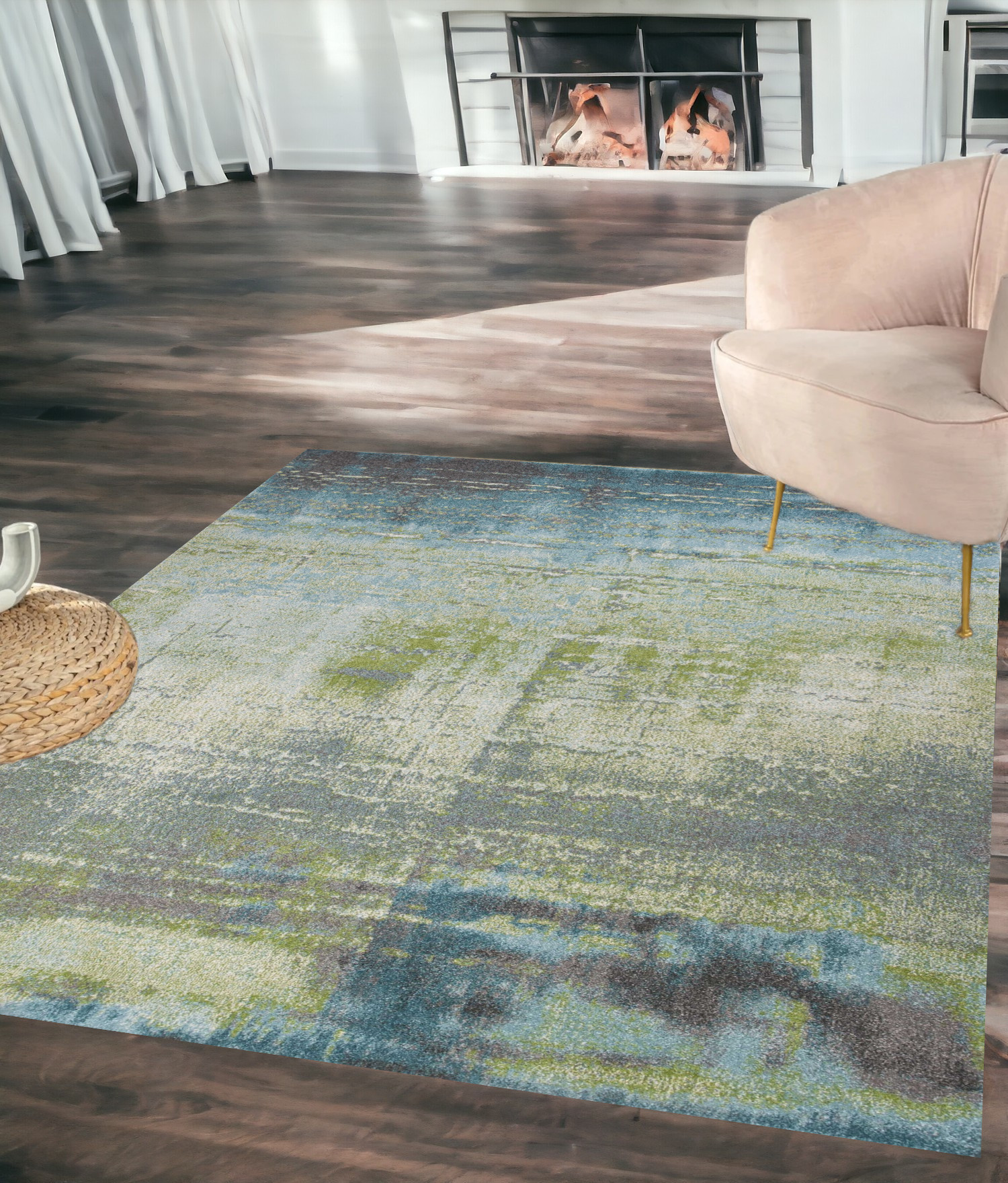 5' X 8' Blue Or Green Abstract Indoor Area Rug-352507-1
