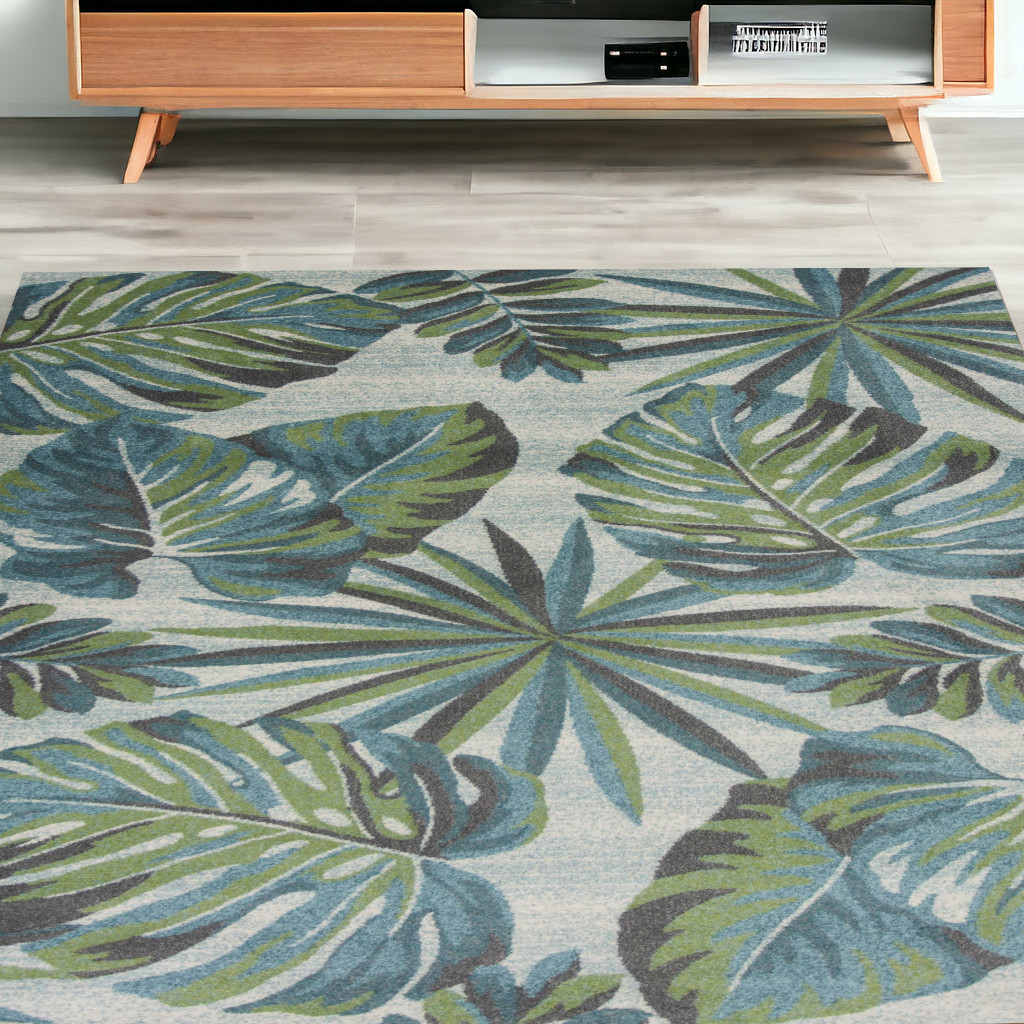 5' X 8' Teal Or Green Tropical Leaves Indoor Area Rug-352515-1