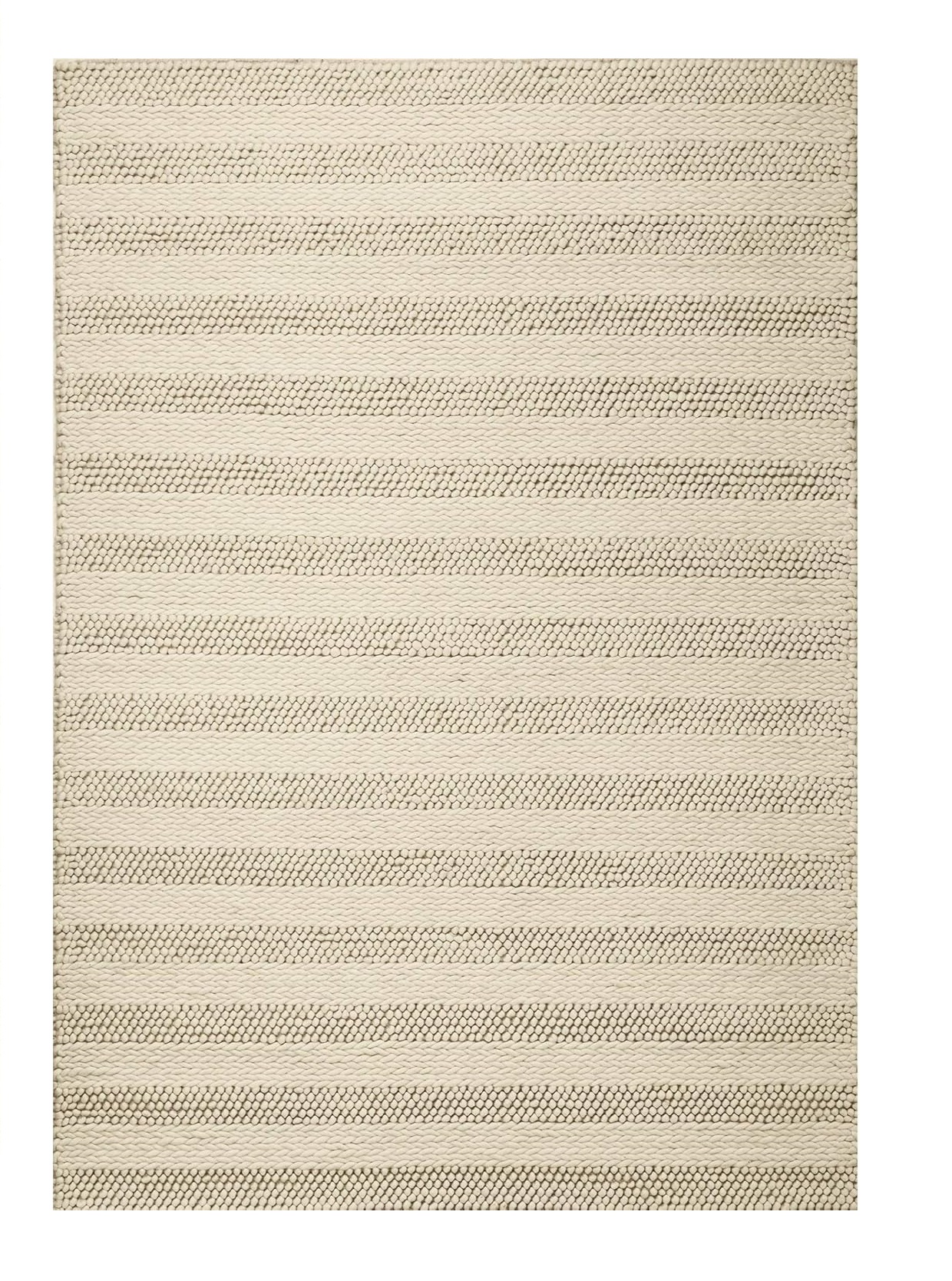3' X 5' Ivory And White New Zealand Lambs Wool Striped Hand Woven Area Rug-352534-1