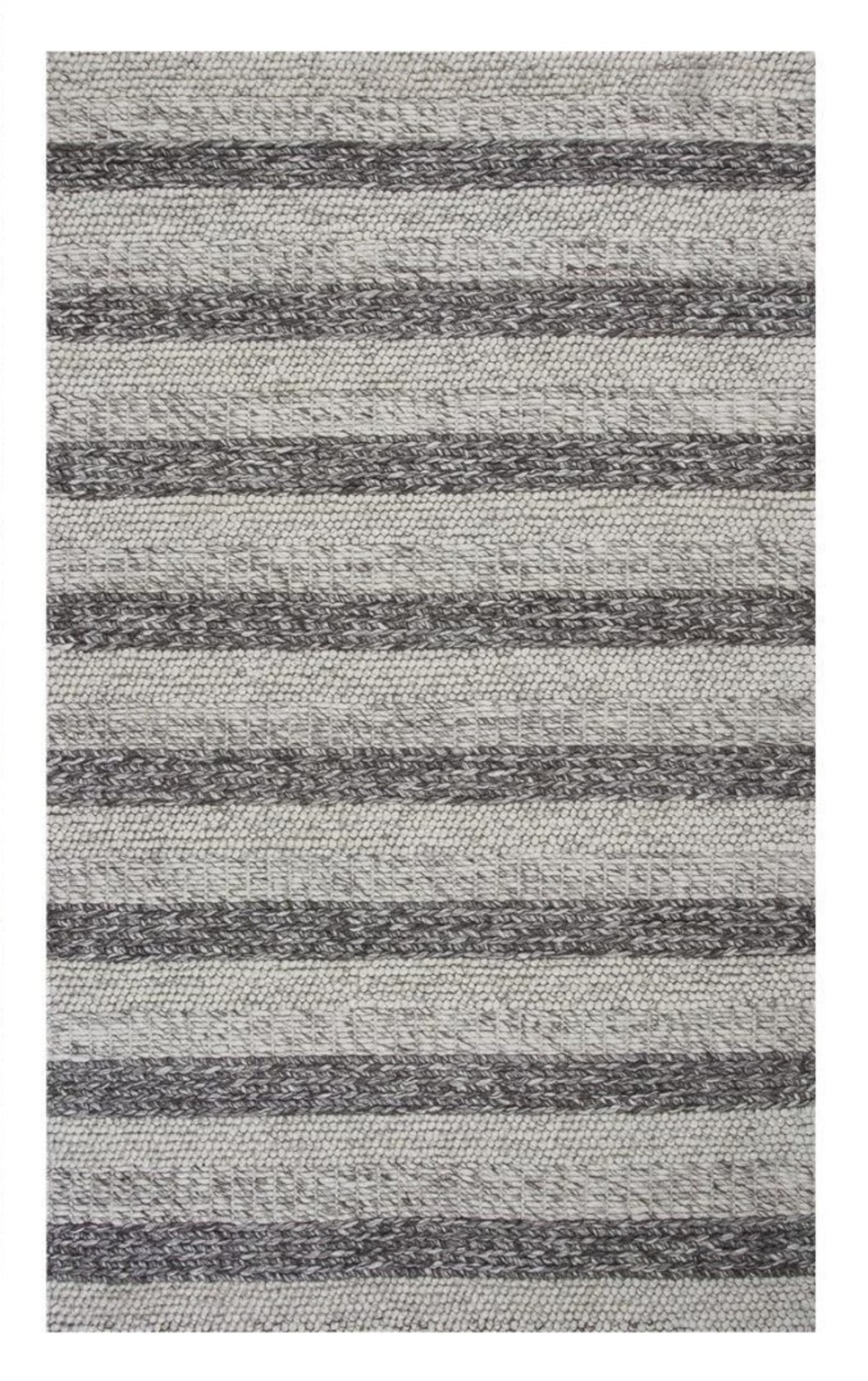 3' X 5' Gray And White New Zealand Lambs Wool Striped Hand Woven Area Rug-352536-1