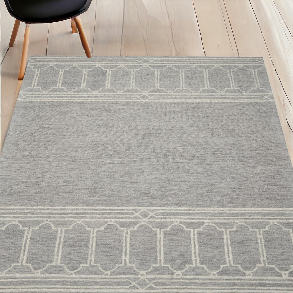 5' X 7' Grey Geometric Pattern Wool Indoor Area Rug-352551-1