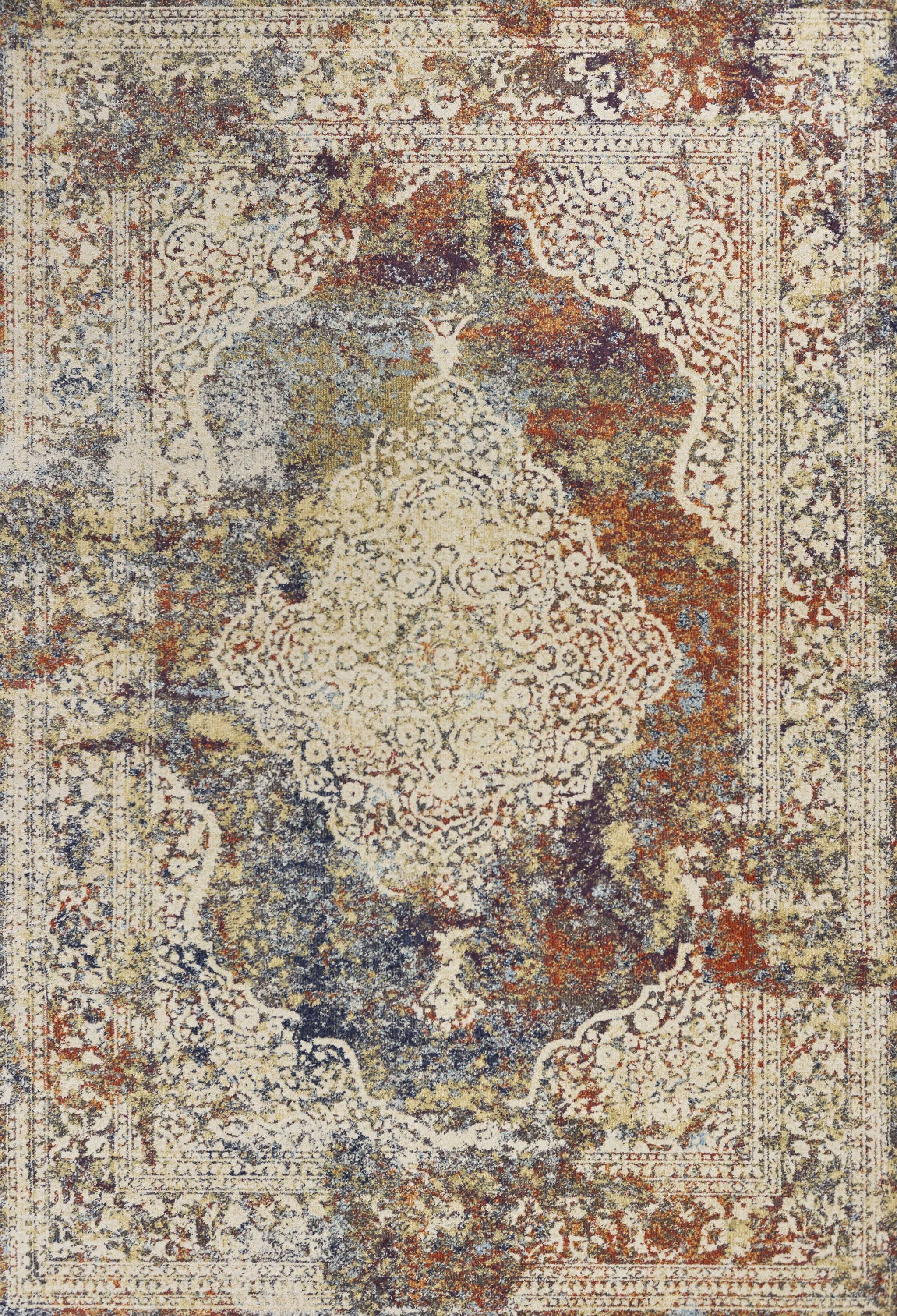 5" X 8" Ivory Navy and Orange Medallion Area Rug