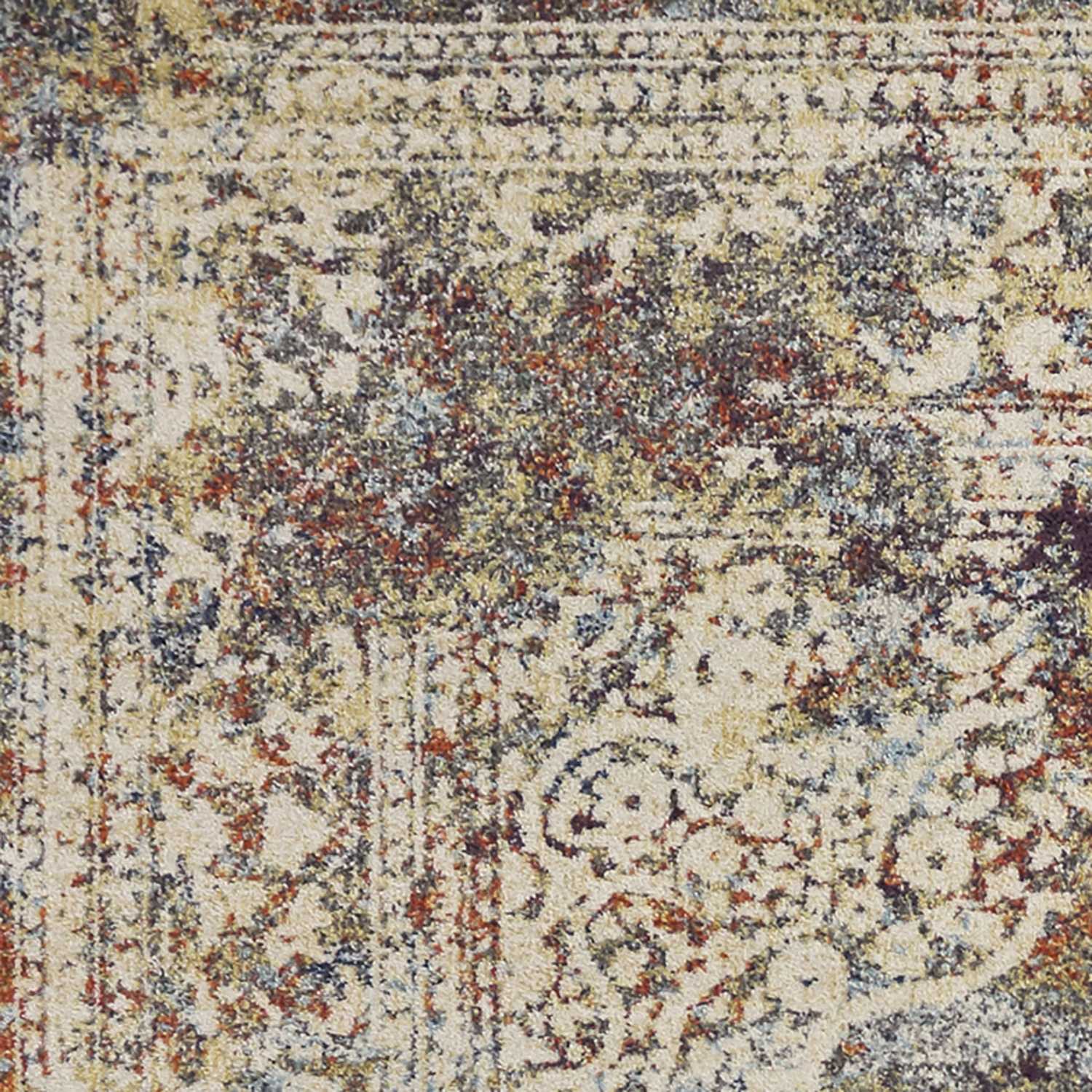 5" X 8" Ivory Navy and Orange Medallion Area Rug