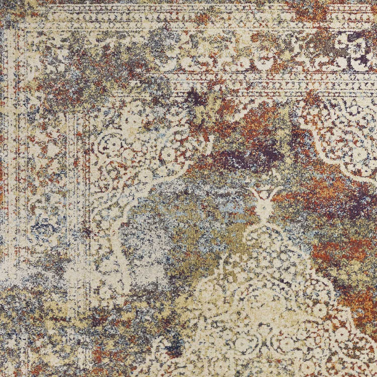 5" X 8" Ivory Navy and Orange Medallion Area Rug