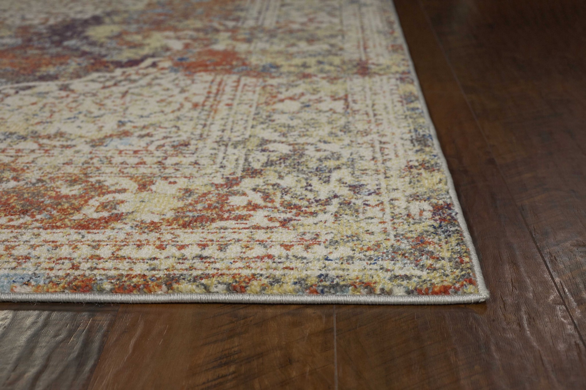 5" X 8" Ivory Navy and Orange Medallion Area Rug
