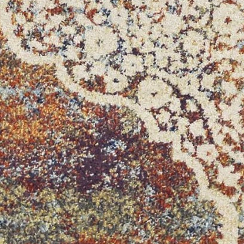 5" X 8" Ivory Navy and Orange Medallion Area Rug