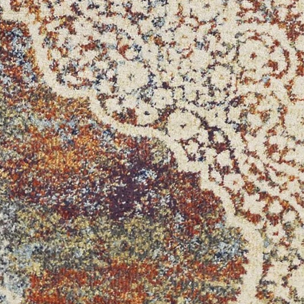 5" X 8" Ivory Navy and Orange Medallion Area Rug