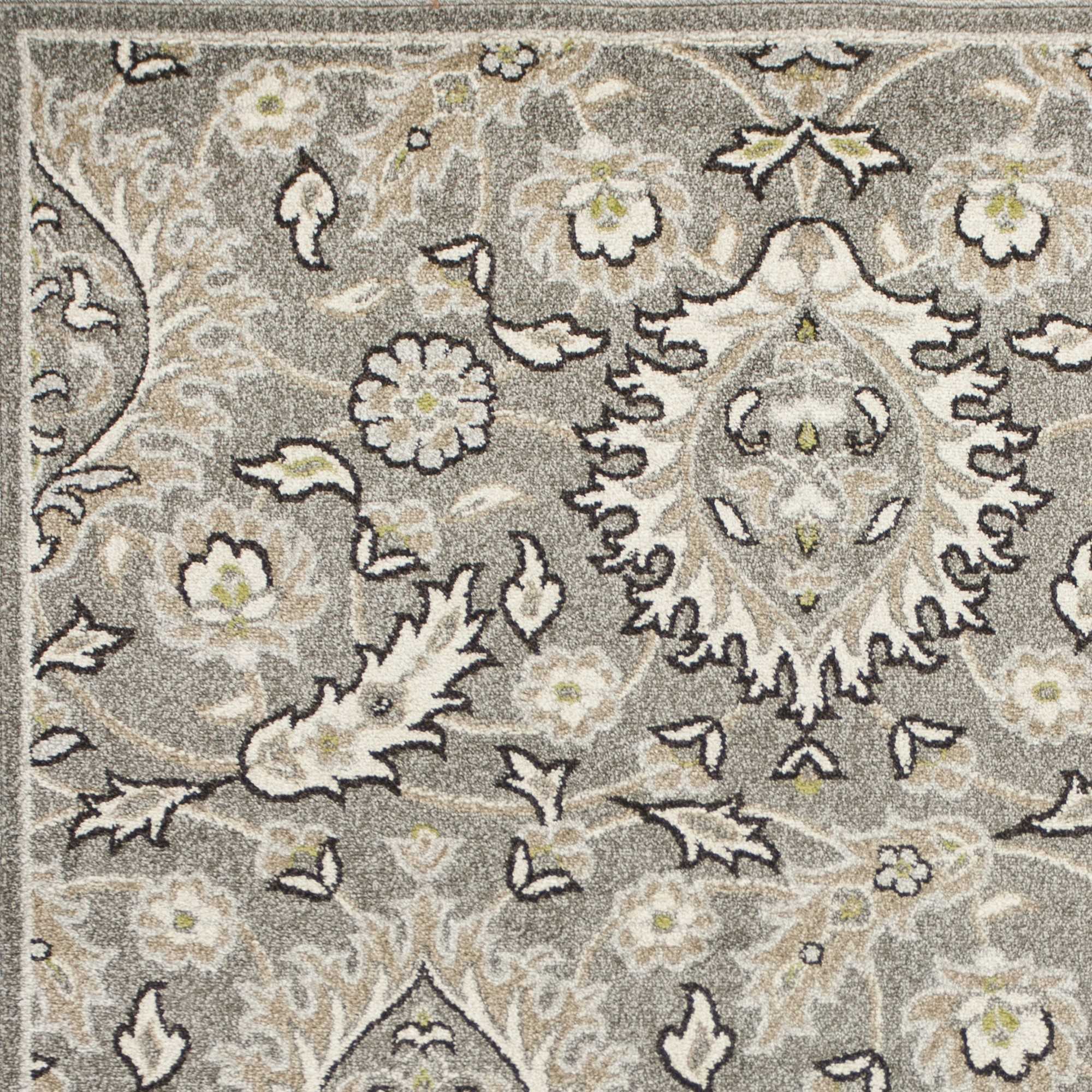 7" X 9" Gray and Ivory Floral Vines Area Rug With UV Protection