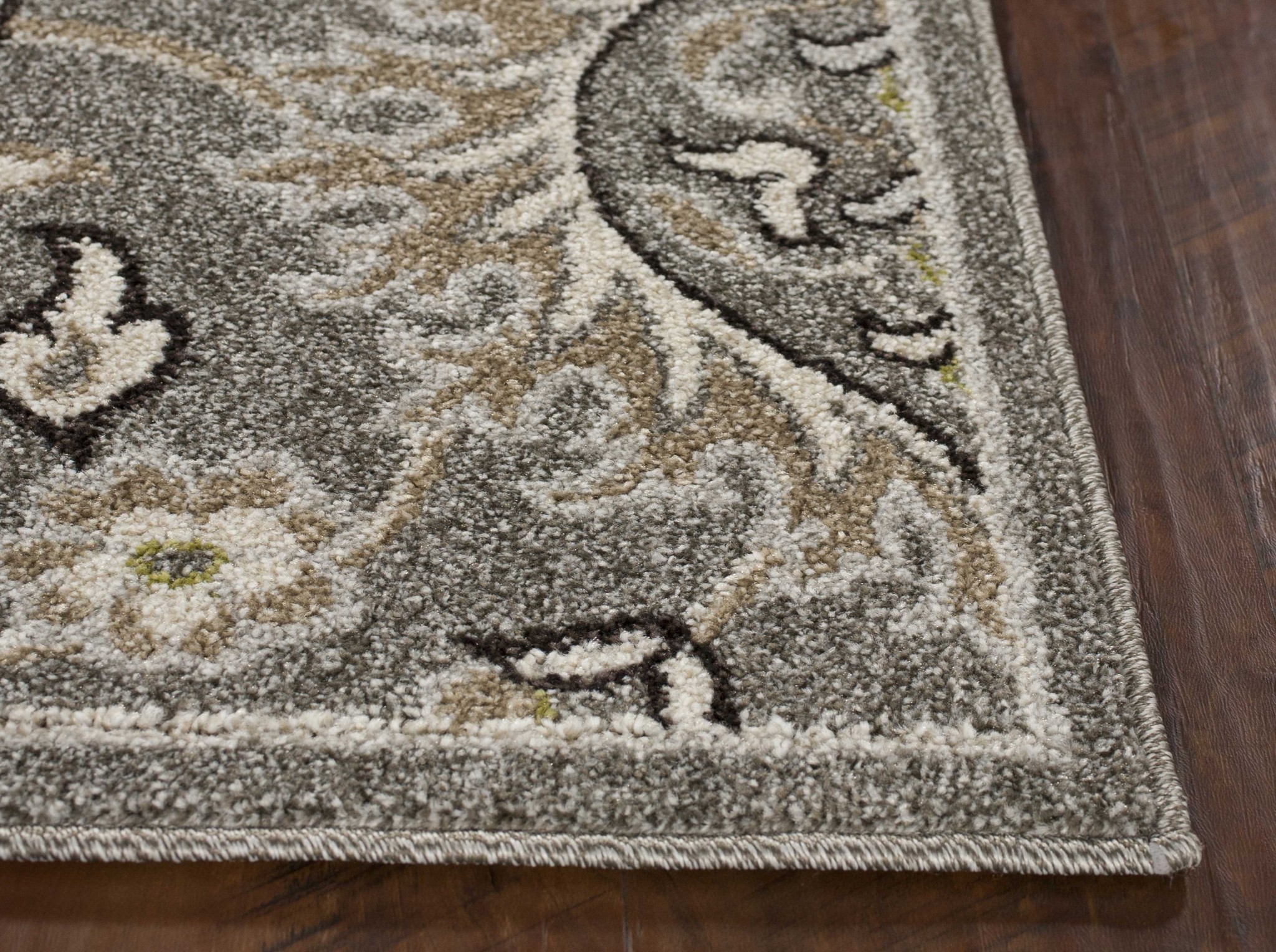 7" X 9" Gray and Ivory Floral Vines Area Rug With UV Protection