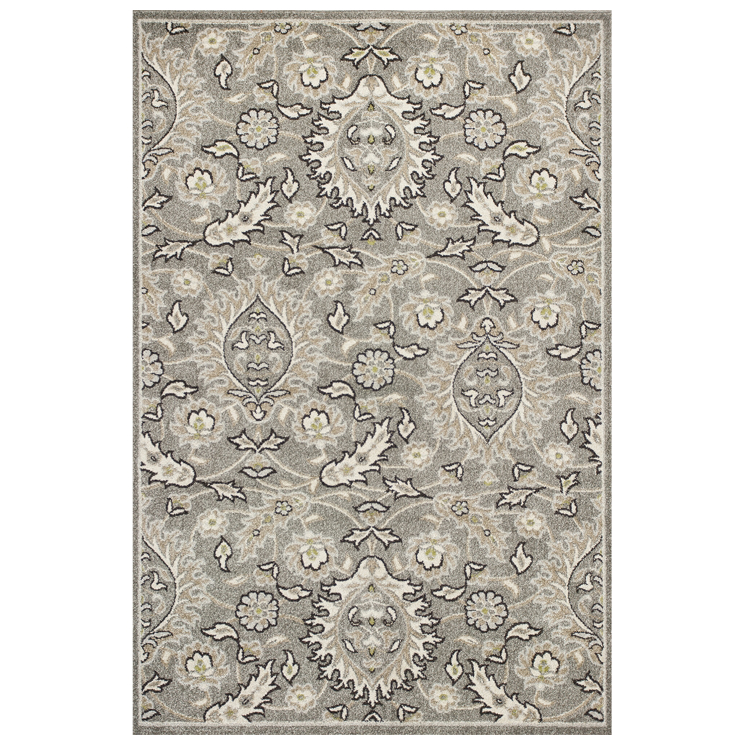 7" X 9" Gray and Ivory Floral Vines Area Rug With UV Protection