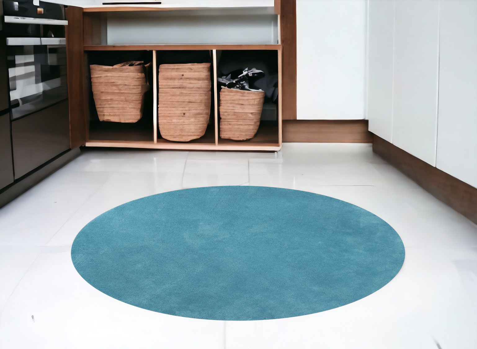 6' Highlighter Blue Round Indoor Shag Rug-352616-1