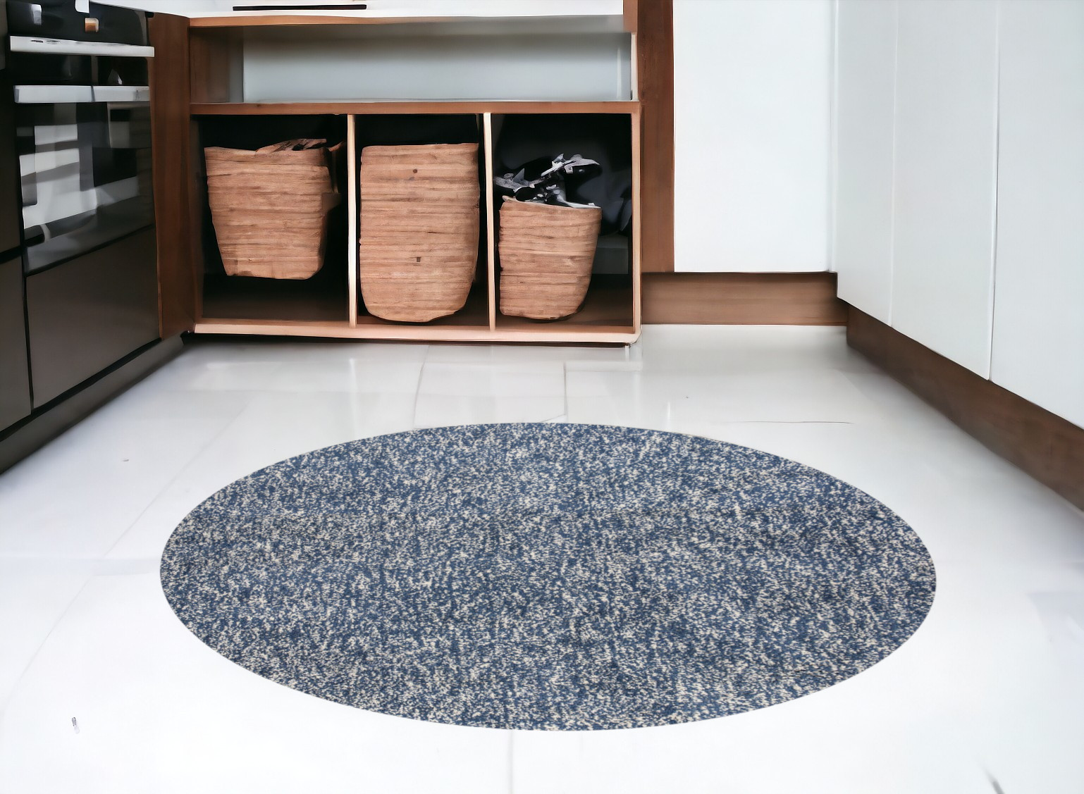 6' Round Indigo Or Ivory Heather Plain Indoor Area Rug-352627-1