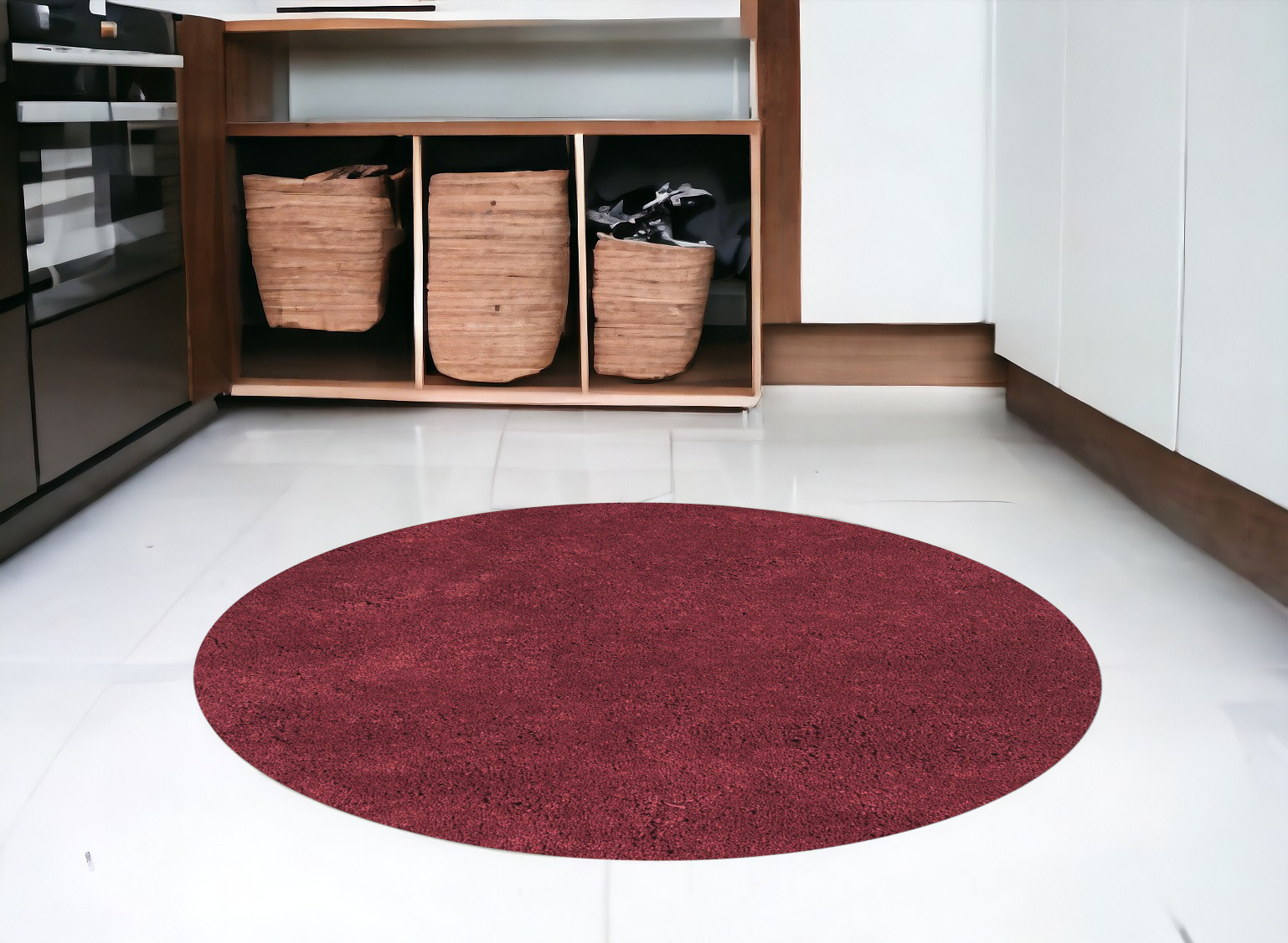 6' Round  Polyester Red Area Rug-352631-1