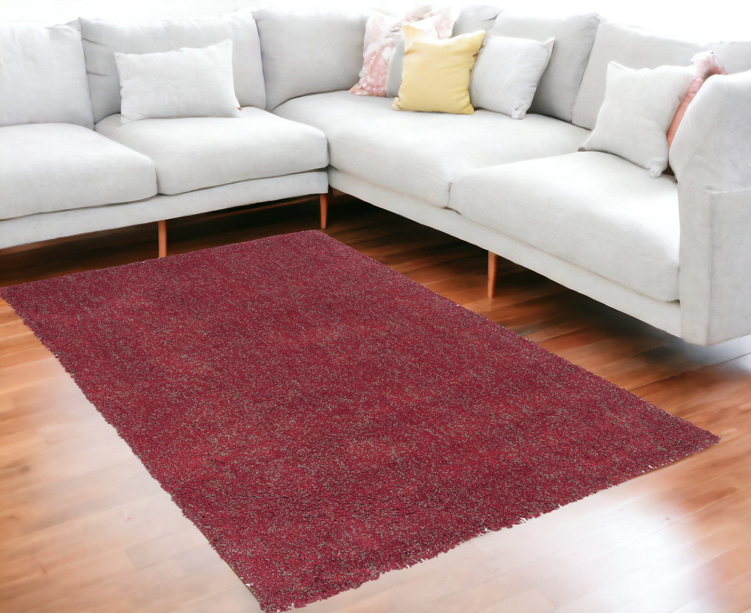 5' X 7' Red Shag Hand Woven Area Rug-352646-1