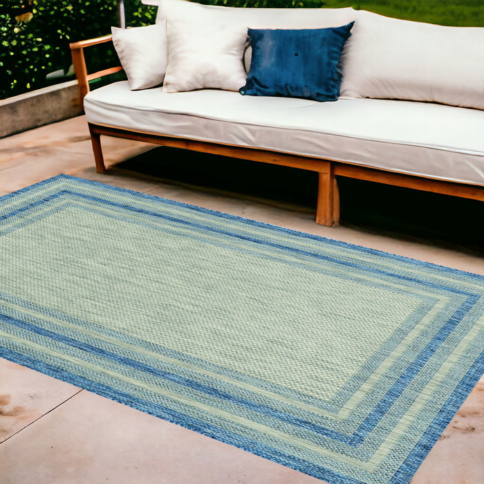 8'X11' Grey Denim Machine Woven Uv Treated Bordered Indoor Outdoor Area Rug-352728-1