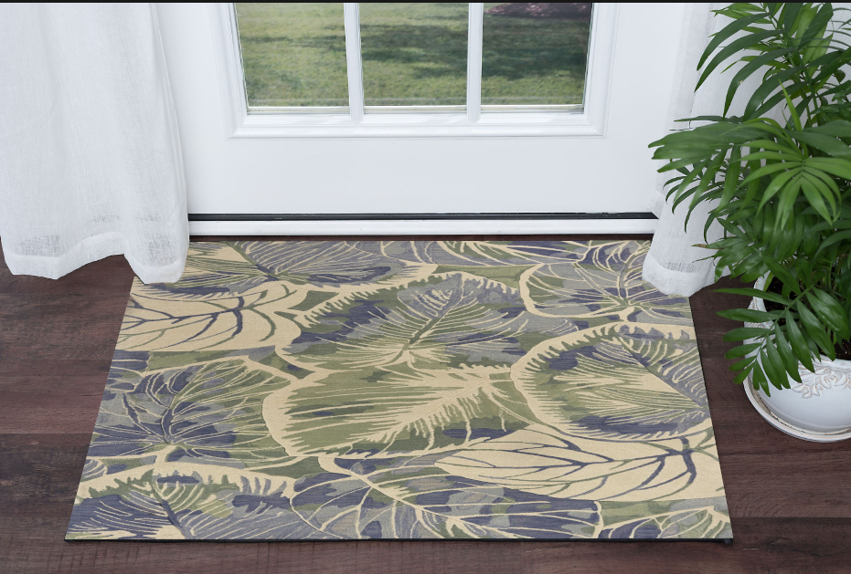 3' X 5' Blue Or Green Tropical Leaves Wool Indoor Area Rug-352731-1