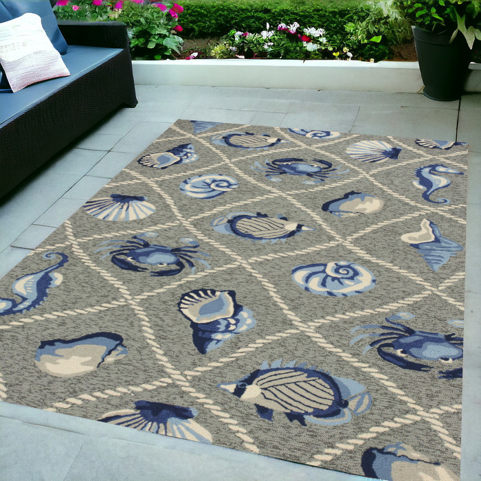 5' X 7' Grey Seaside Uv Treated Indoor Outdoor Area Rug-352775-1