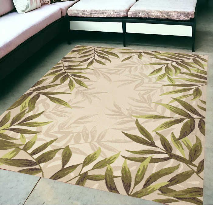 5' X 7' Sand Leaves Uv Treated Indoor Outdoor Area Rug-352777-1