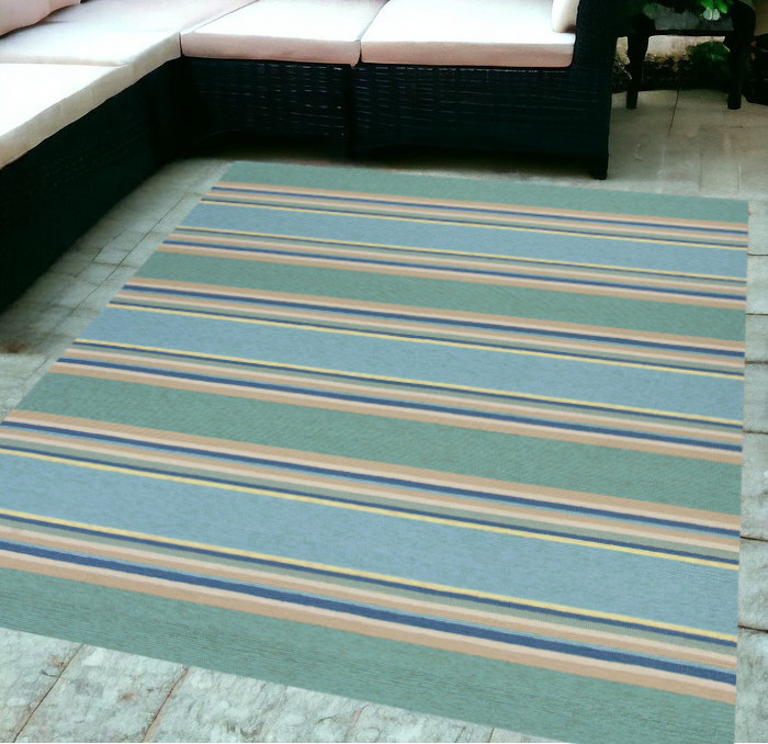 5' X 7' Ocean Stripes Uv Treated Indoor Outdoor Area Rug-352779-1