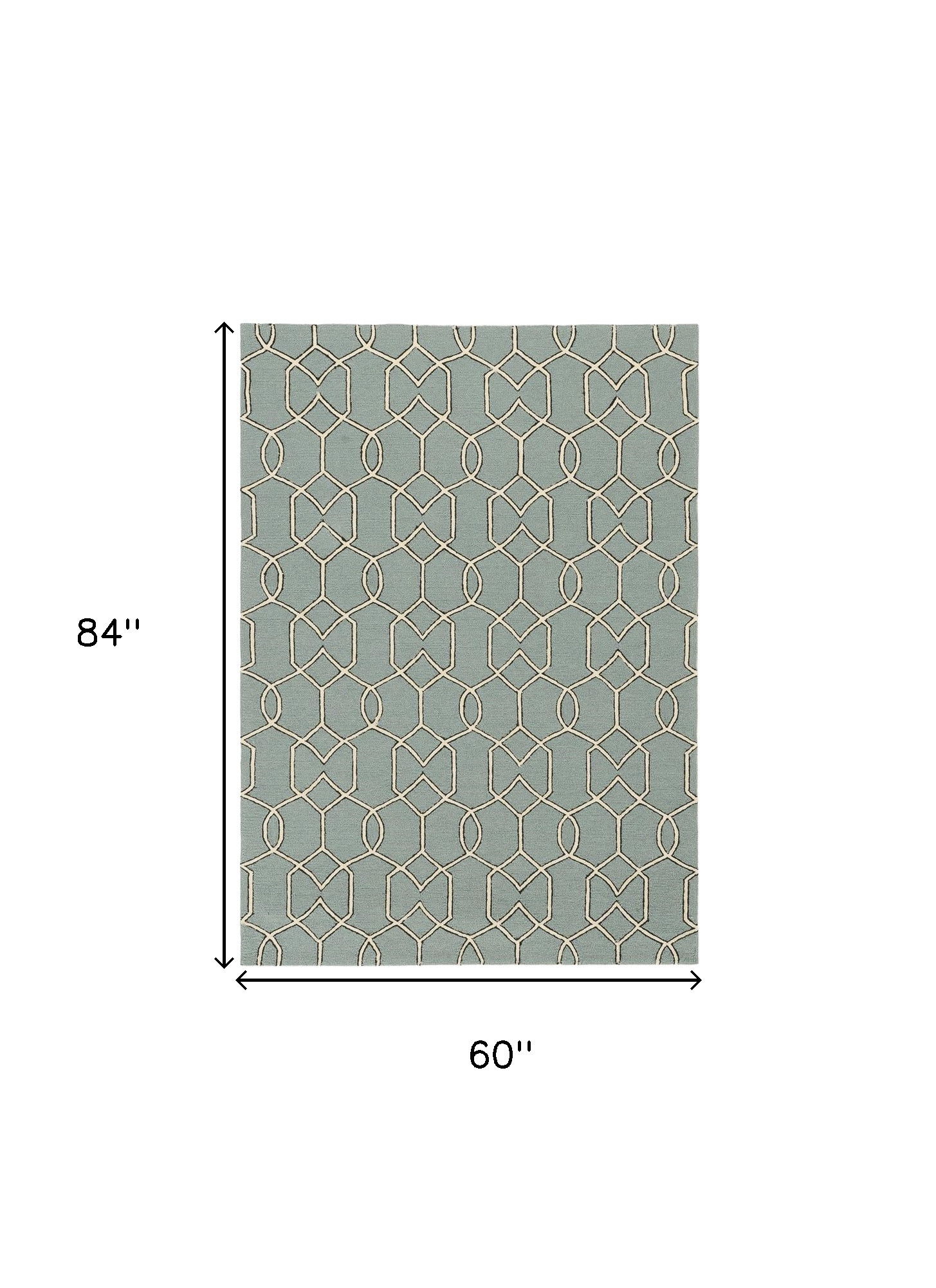 5" X 7" Green and Ivory Geometric Hand Hooked Area Rug