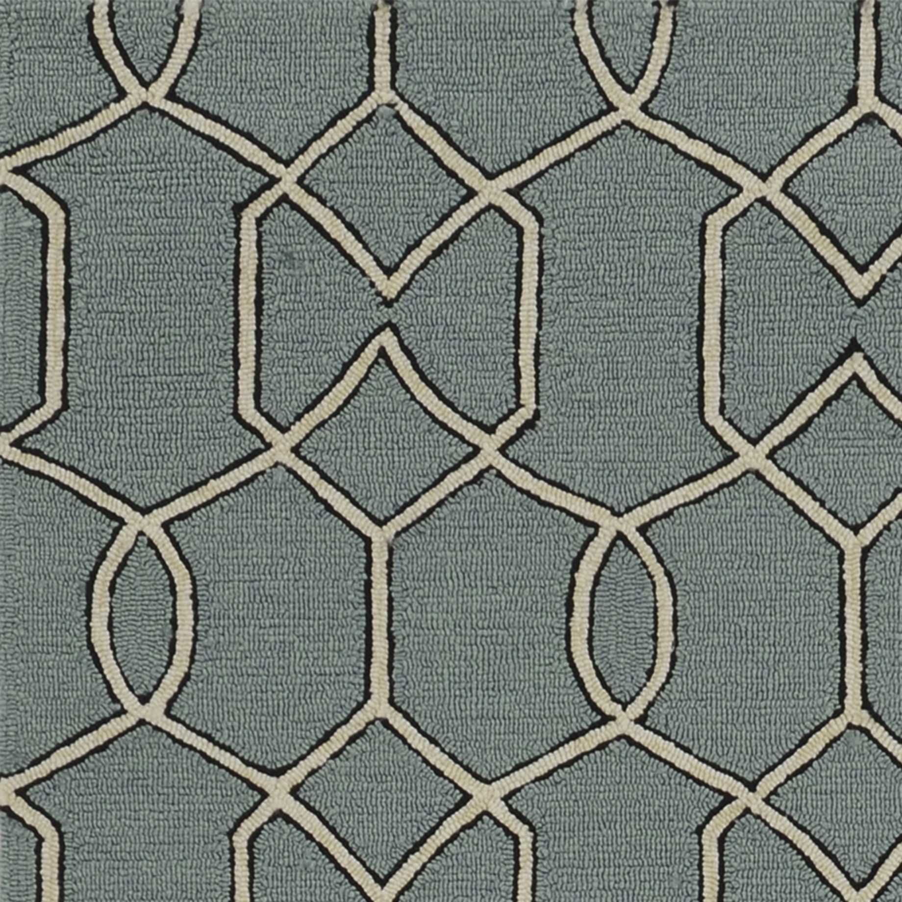 5" X 7" Green and Ivory Geometric Hand Hooked Area Rug
