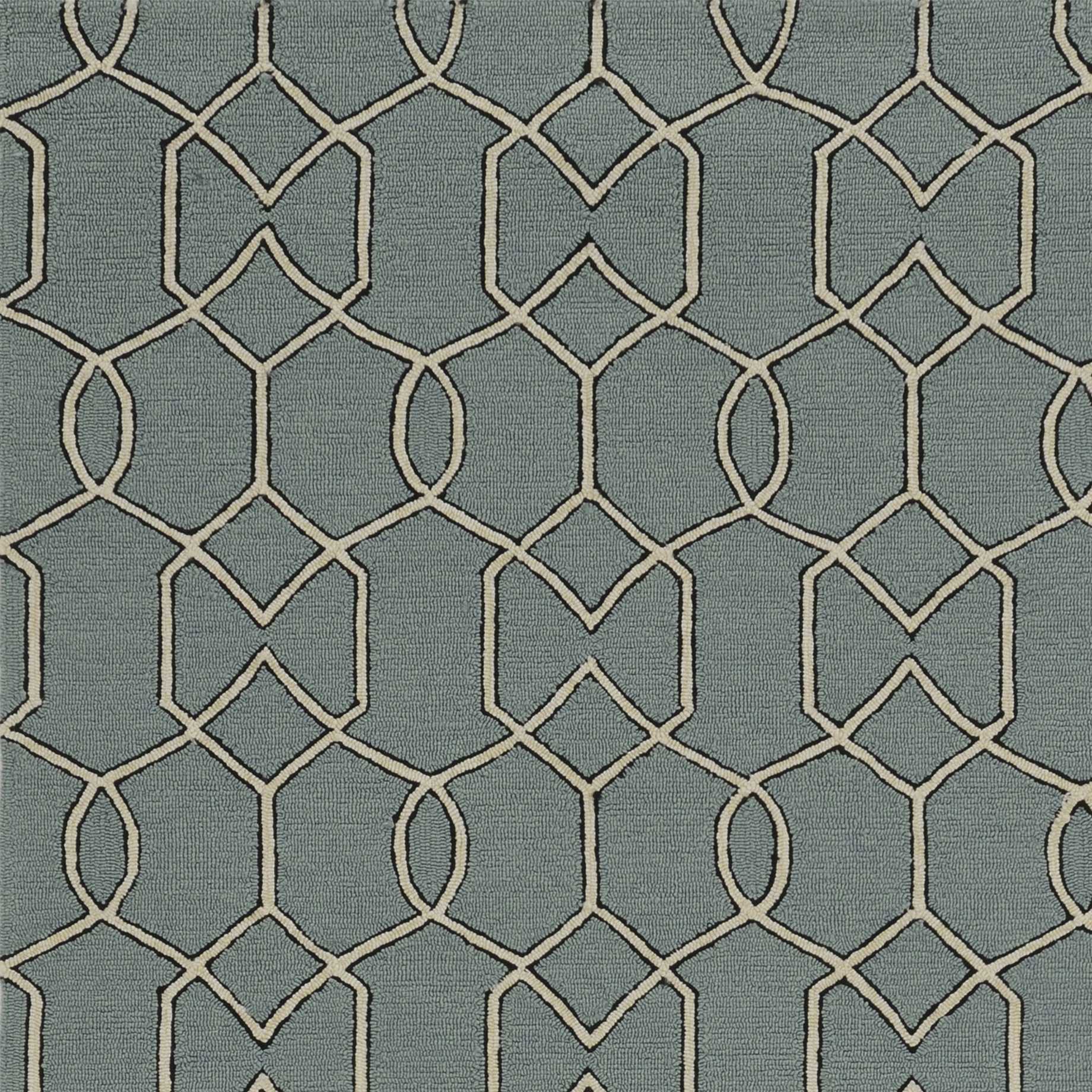 5" X 7" Green and Ivory Geometric Hand Hooked Area Rug