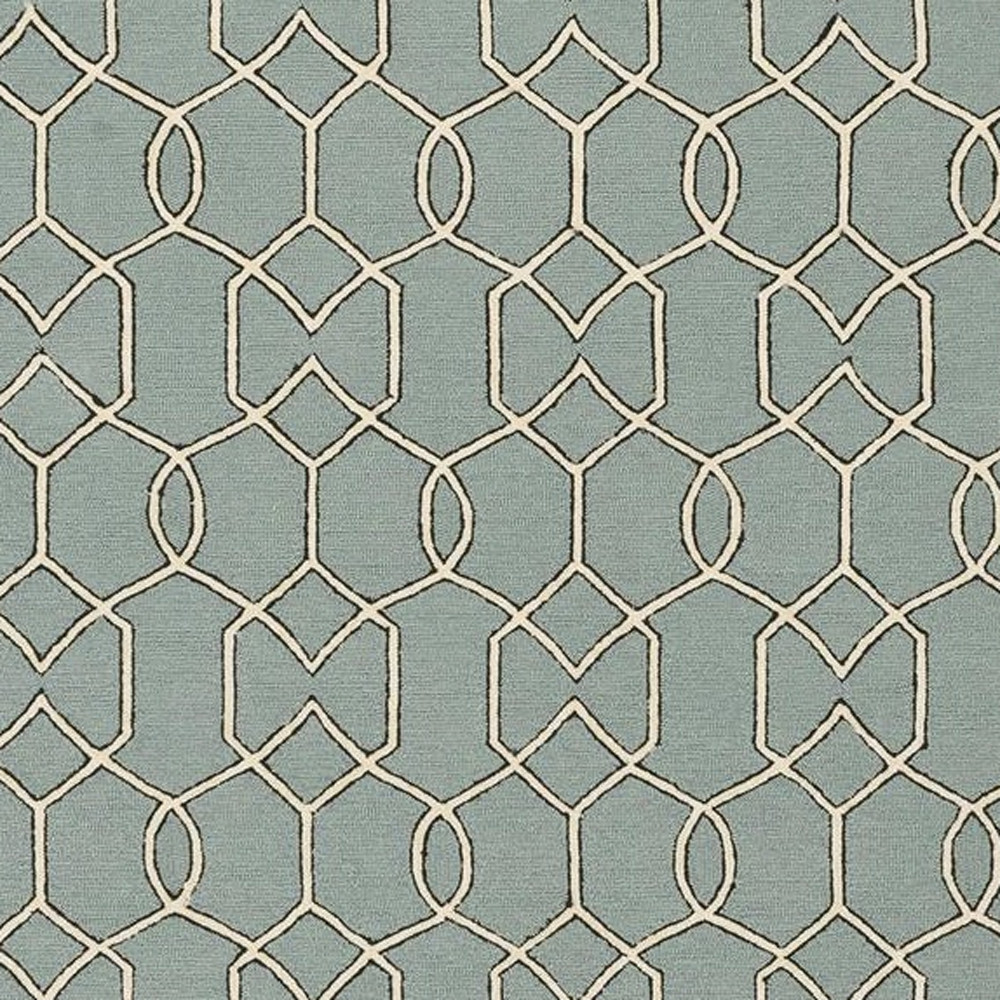5" X 7" Green and Ivory Geometric Hand Hooked Area Rug