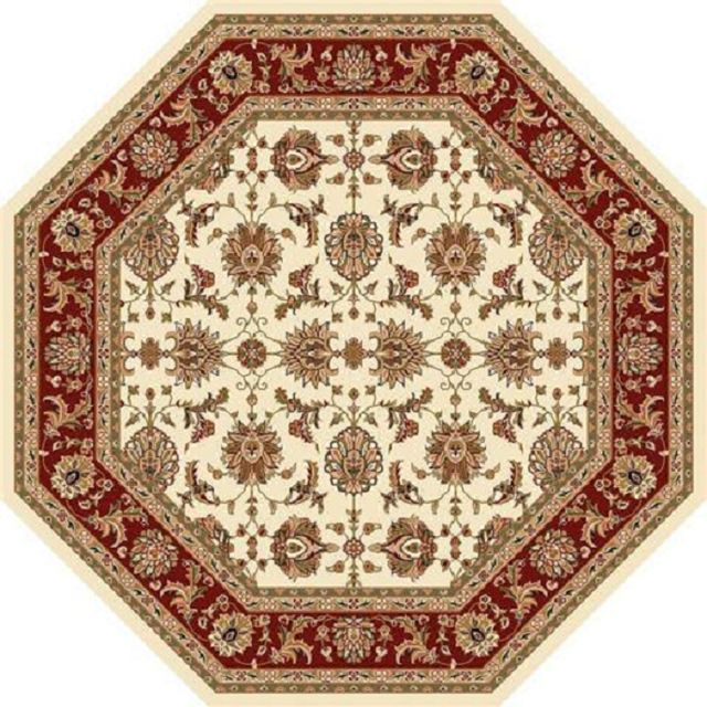 8' Ivory And Red Octagon Floral Vines Area Rug-352863-1
