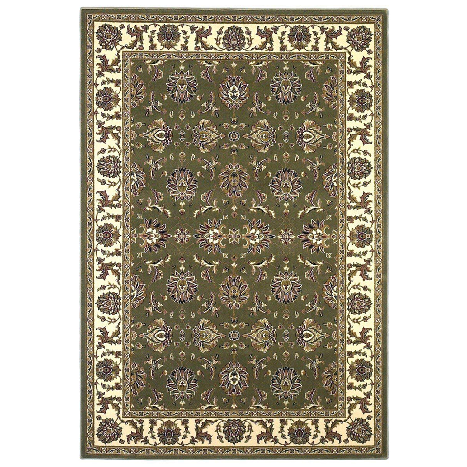 Green And Ivory Octagon Floral Vines Area Rug-352867-1
