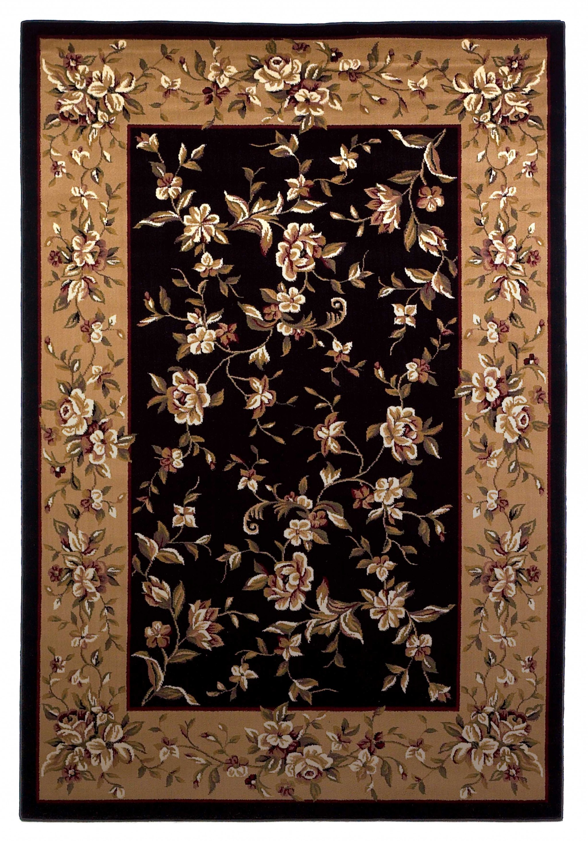 7' Octagon Black Or Beige Floral Bordered Indoor Area Rug-352880-1