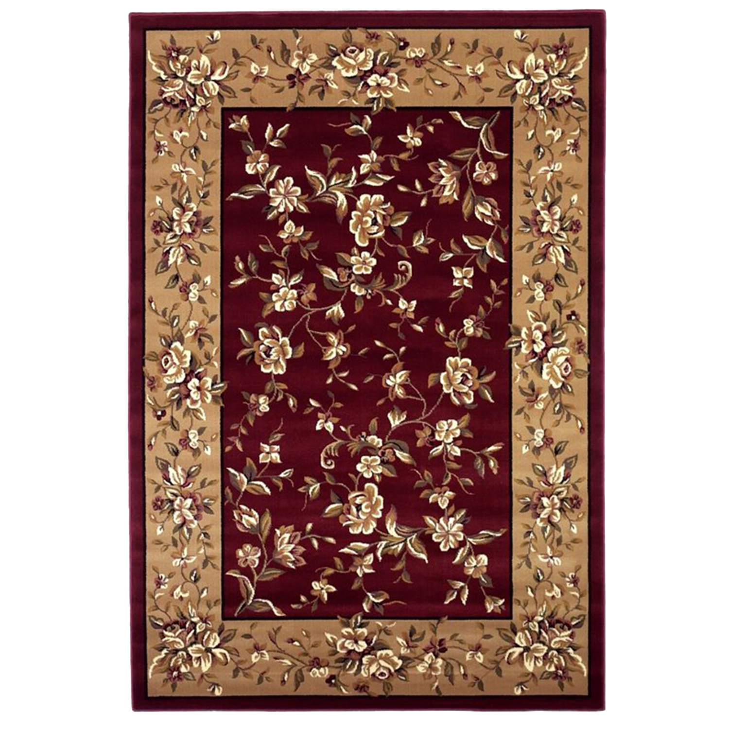 8' Red And Beige Floral Vines Octagon Rug-352883-1