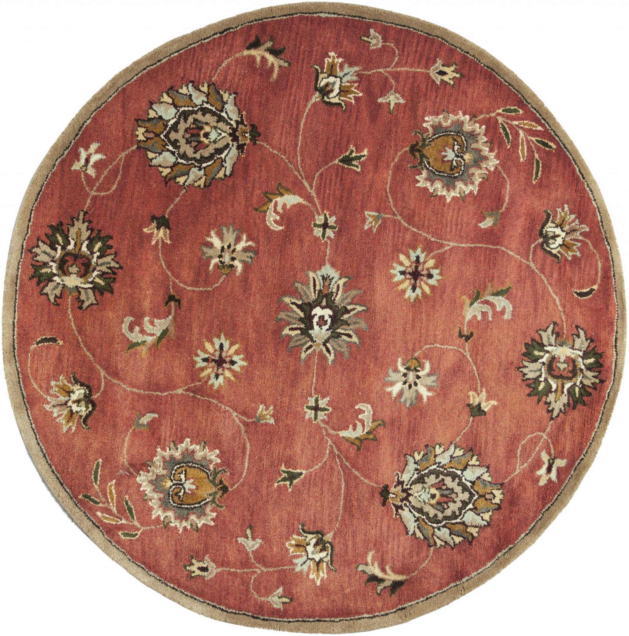 6' Sienna Orange Hand Tufted Traditional Round Indoor Area Rug-352892-1