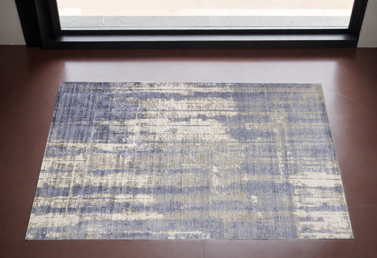 3' X 5' Blue and Gray Abstract Area Rug-352897-1