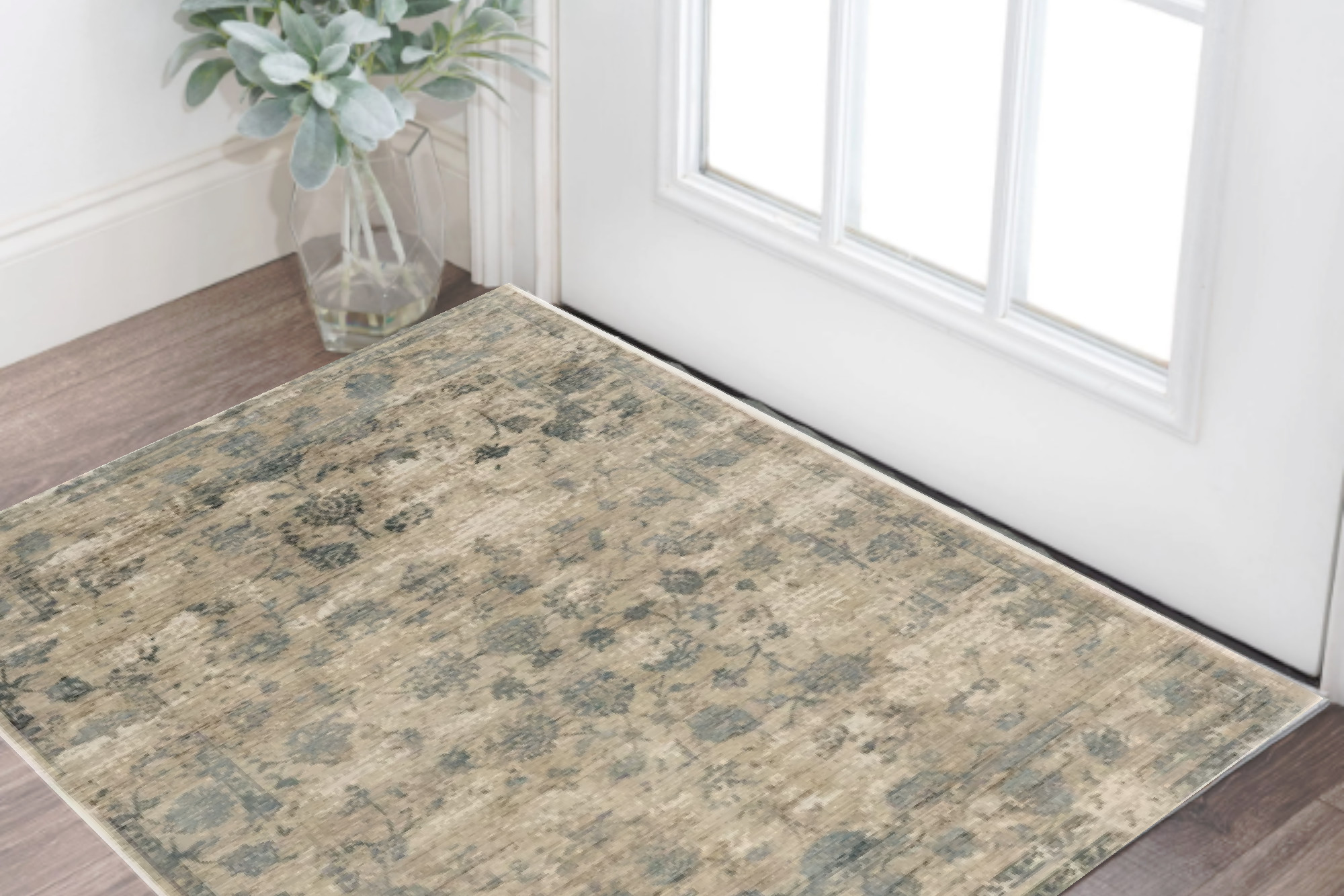 3' X 5' Beige and Blue Floral Area Rug-352900-1