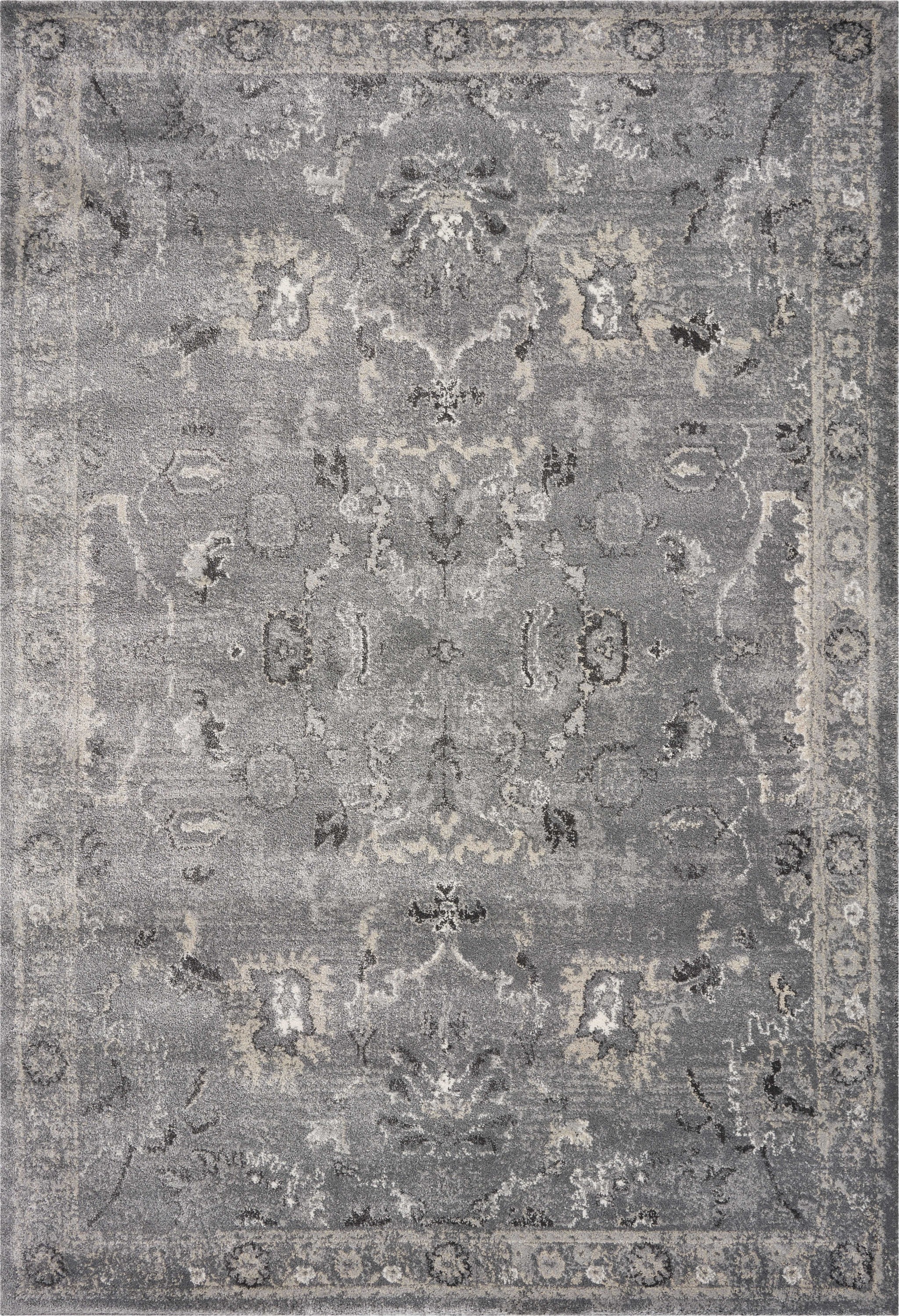 5' X 8' Grey Vintage Floral Bordered Indoor Area Rug-352932-1