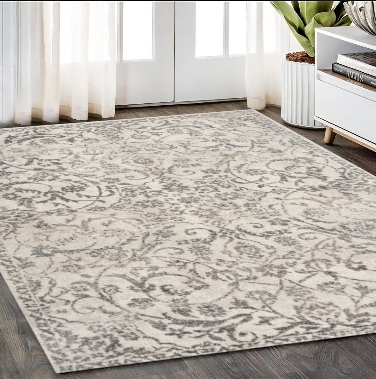 5' X 8' Ivory Floral Vines Area Rug-352933-1
