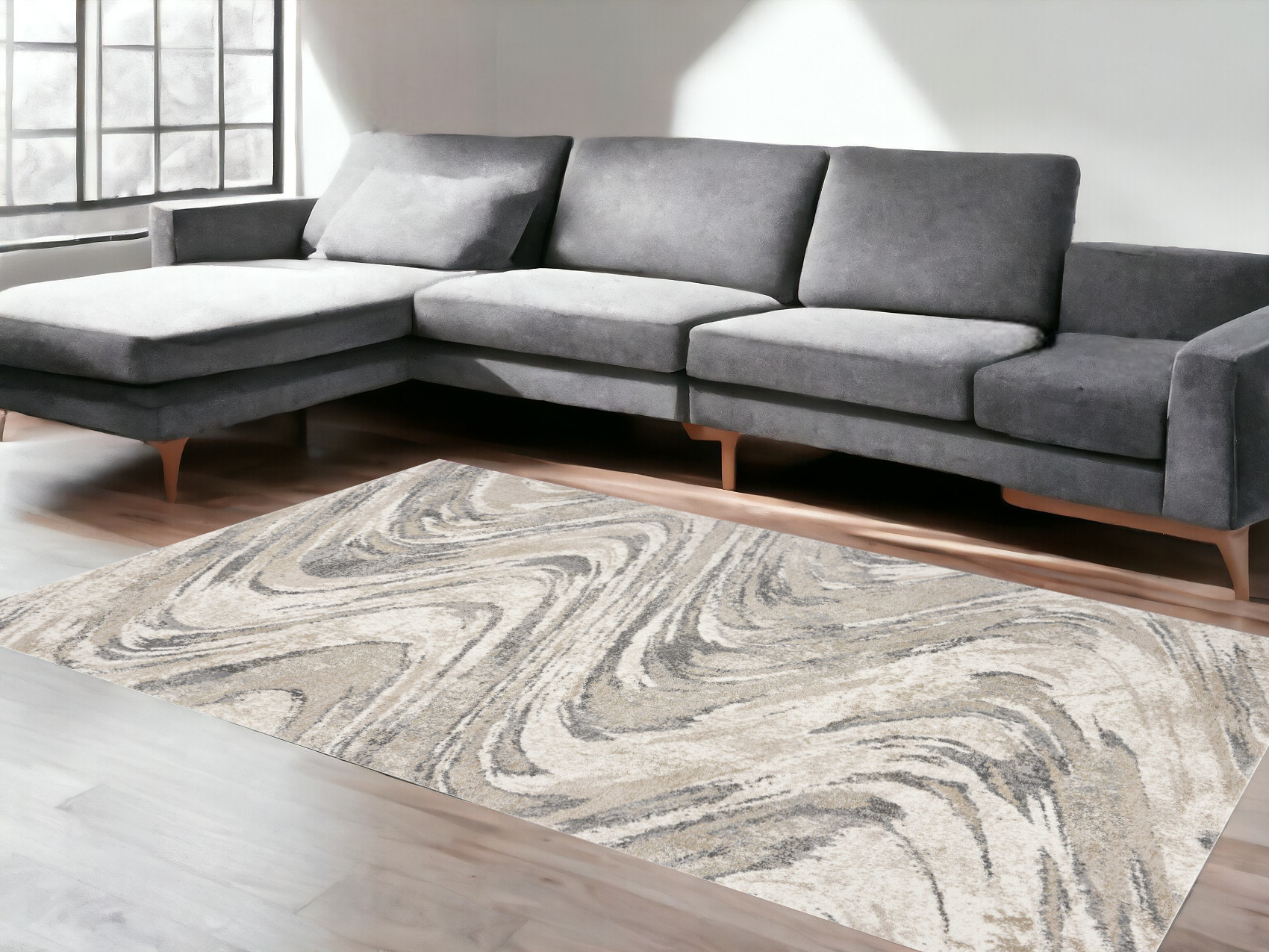 5' X 8' Natural Abstract Wave Brushstrokes Indoor Area Rug-352934-1