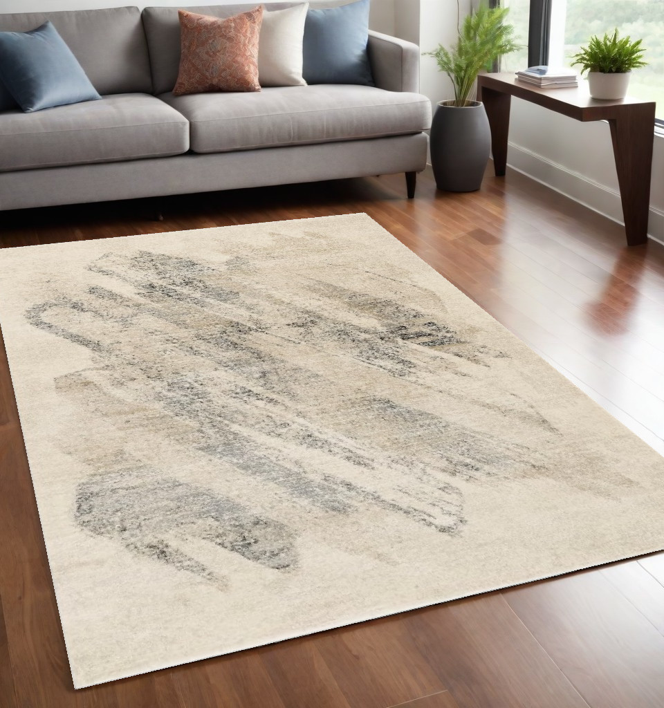 5' X 8' Ivory And Gray Abstract Area Rug-352937-1