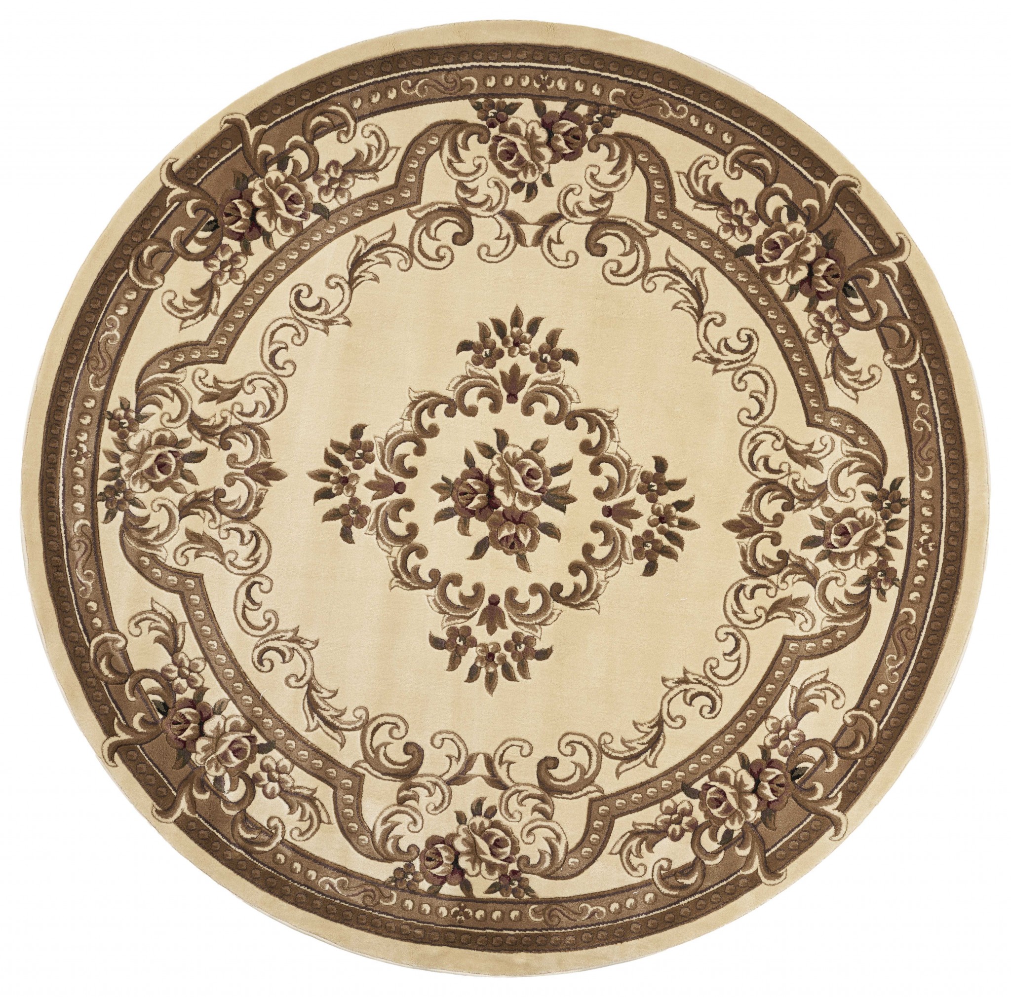 8' Ivory Round Floral Area Rug-352952-1