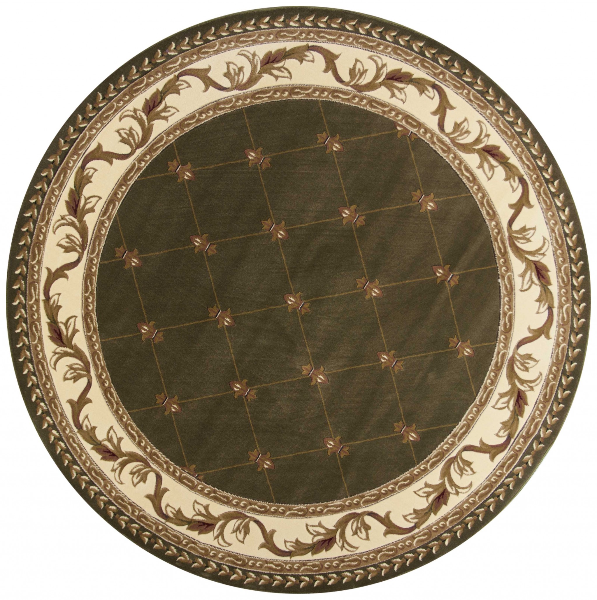 8' Green and Brown Round Oriental Area Rug-352962-1