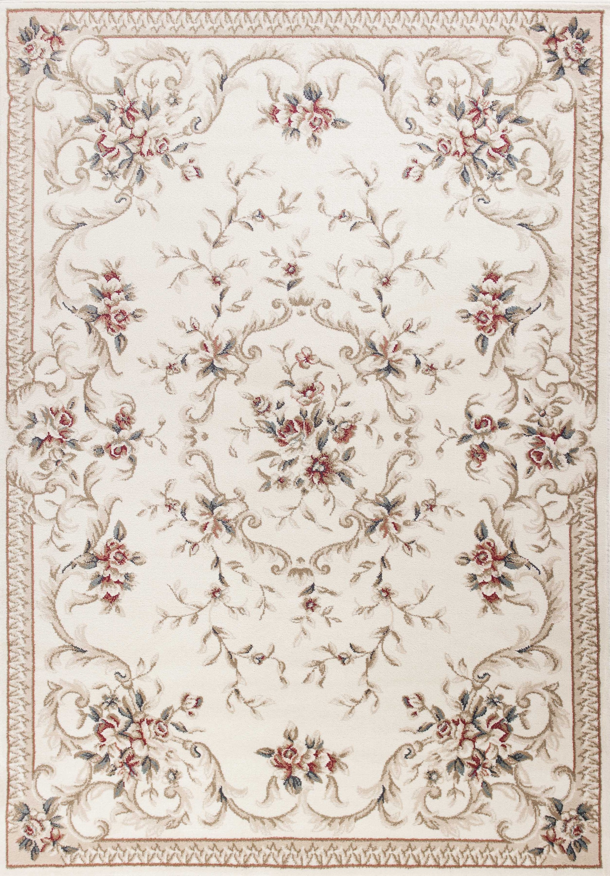 8' X 10' Ivory Floral Bordered Indoor Area Rug-352967-1
