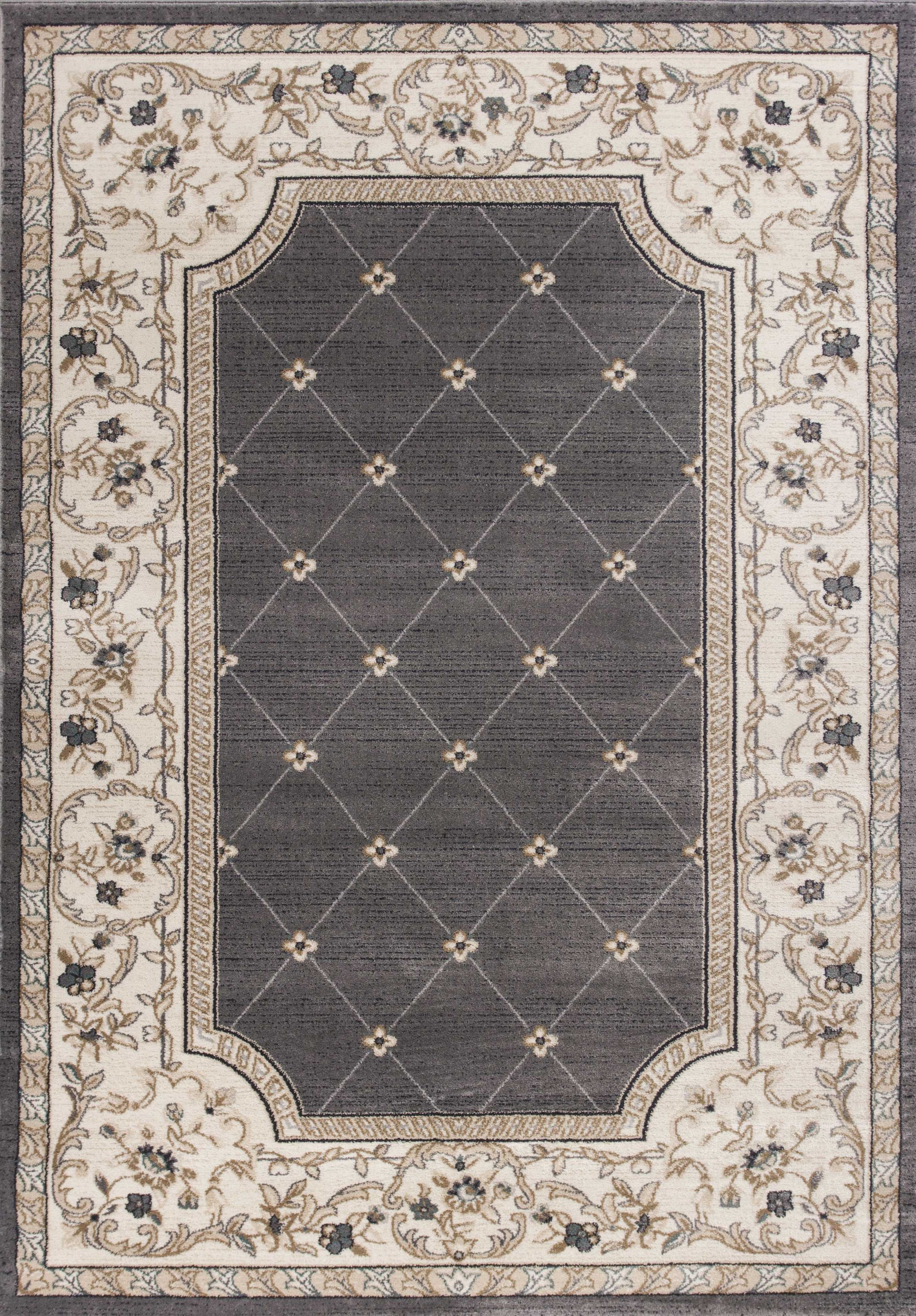 8' X 10' Grey Or Ivory Diamond Floral Bordered Indoor Area Rug-352973-1