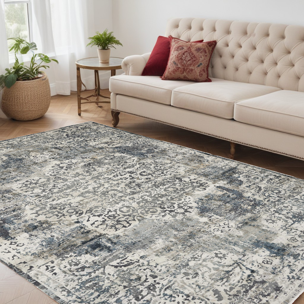 5' X 8' Ivory Medallion Area Rug-353002-1