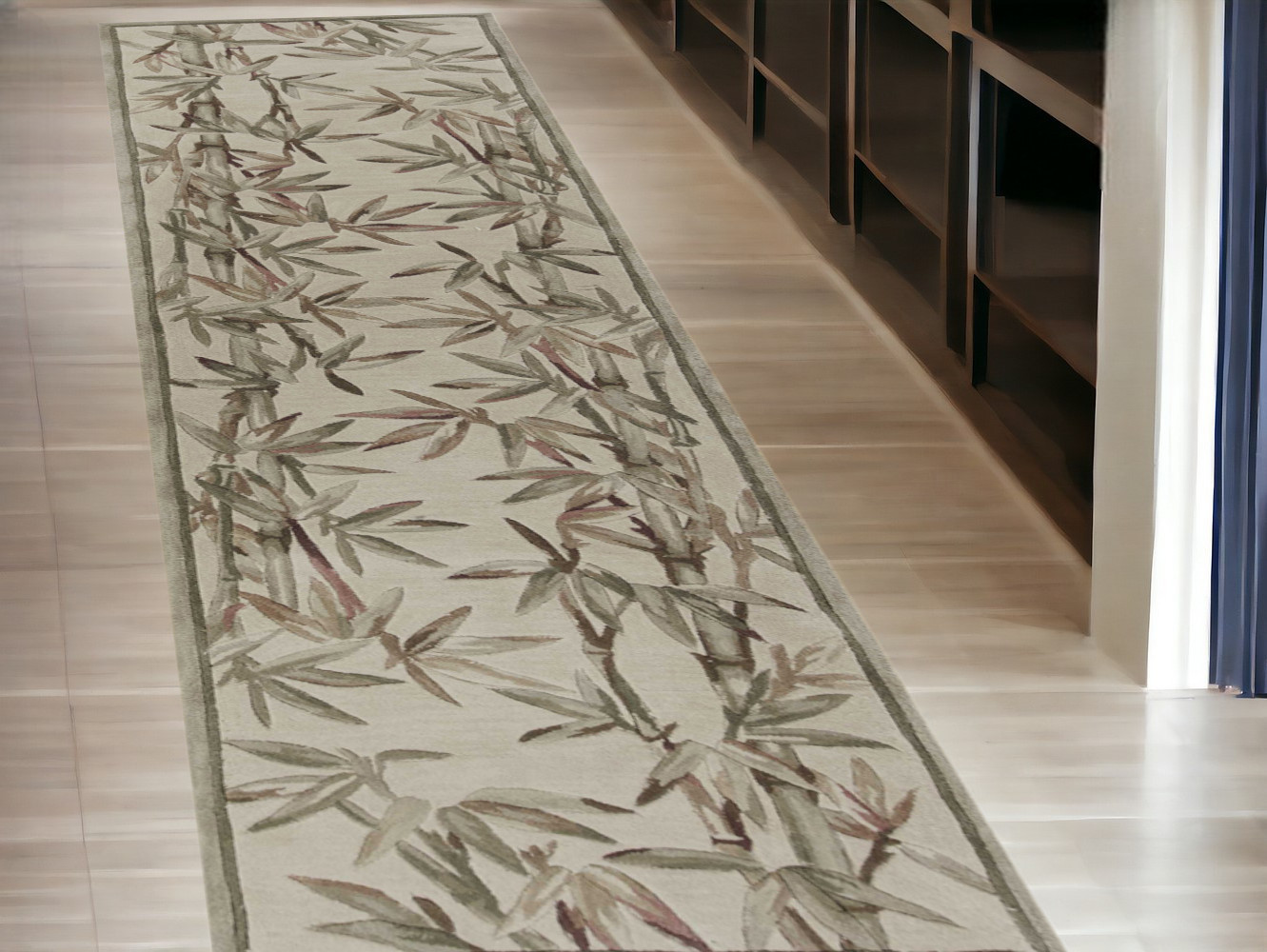 2' X 10' Ivory Bamboo Leaves Wool Indoor Runner Rug-353010-1