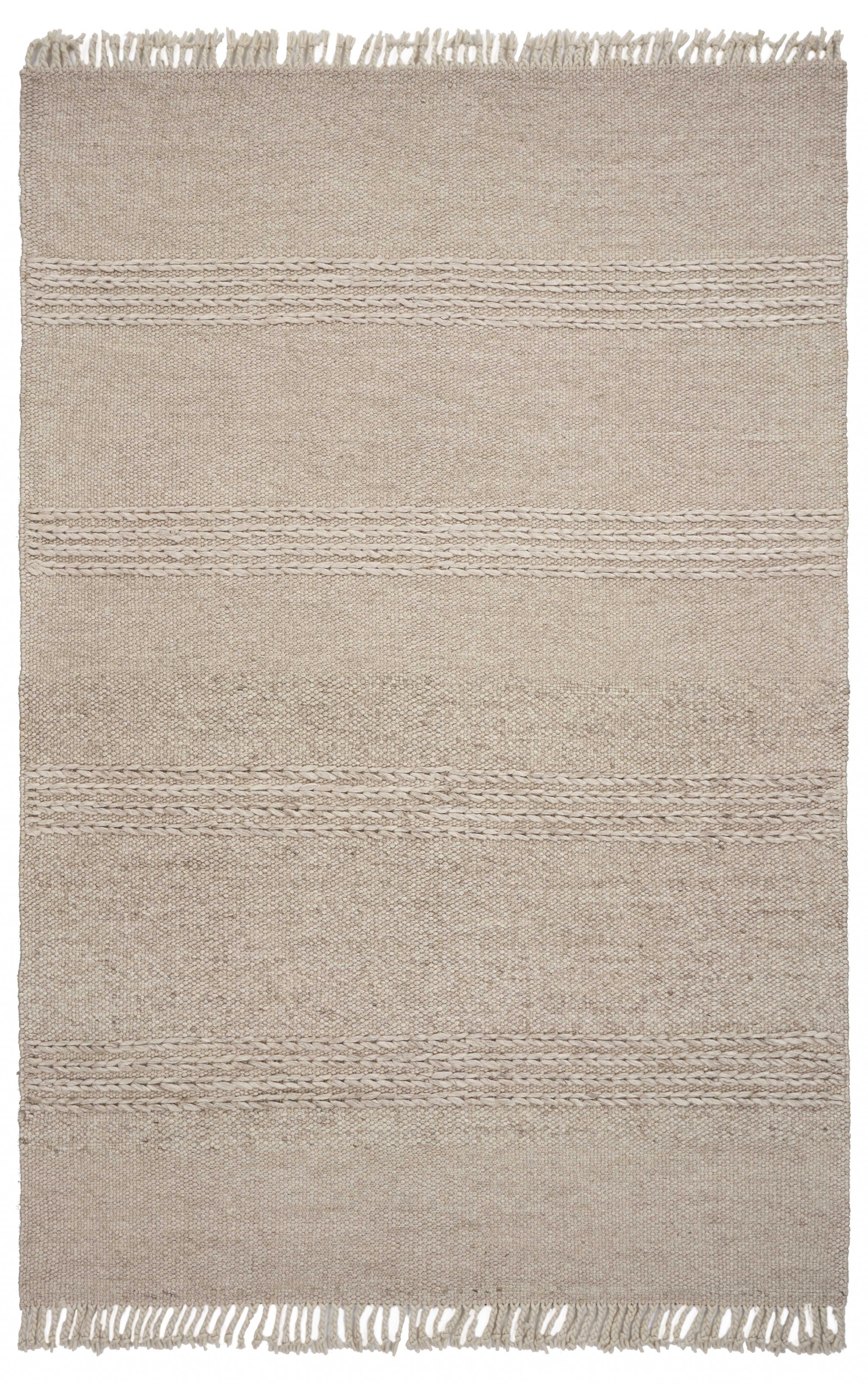 5' X 8' Natural Plain Wool Indoor Area Rug With Fringe-353053-1