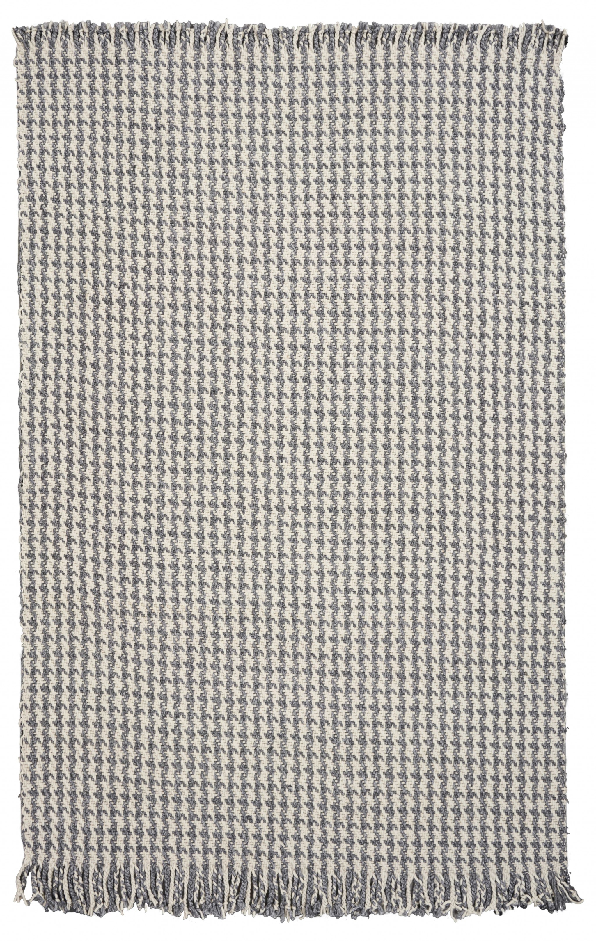 5' X 8' Ivory Or Grey Plaid Knitted Wool Indoor Area Rug With Fringe-353055-1