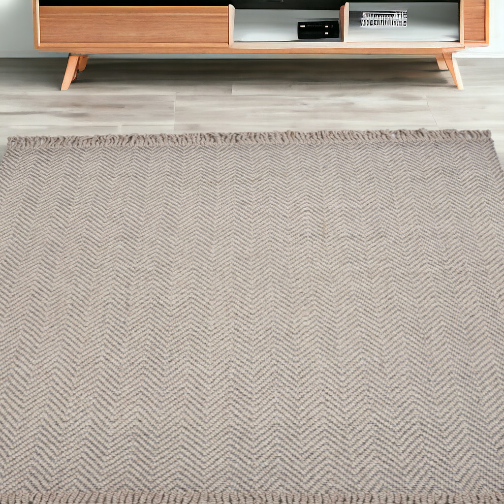5' X 8' Oatmeal Beige Hand Woven Houndstooth Indoor Area Rug-353056-1