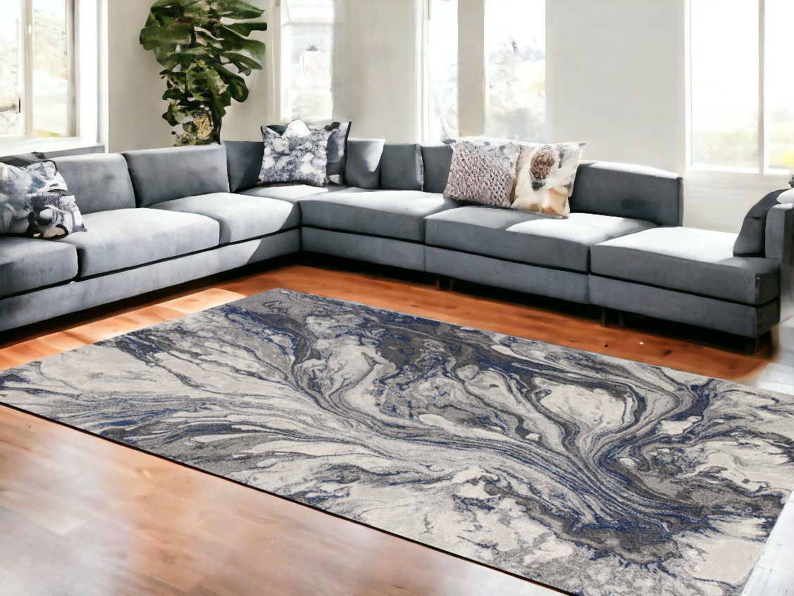6' X 9' Grey Abstract Marble Design Indoor Area Rug-353058-1